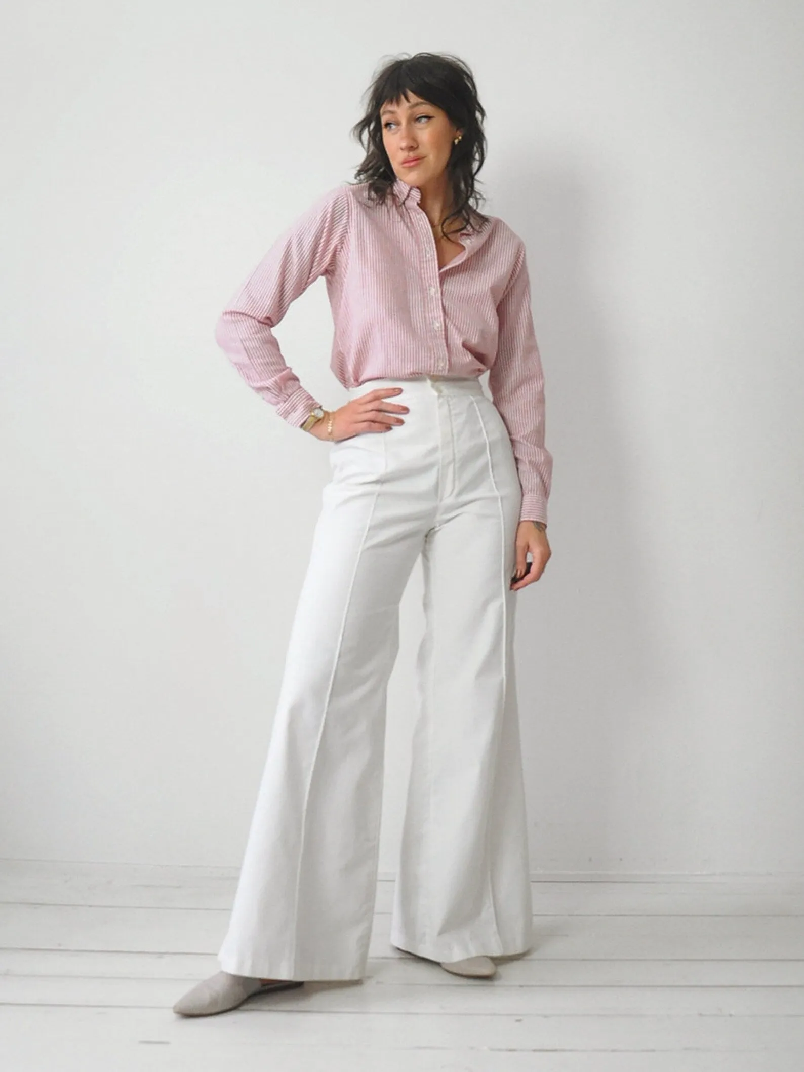 1970's White Wide Leg Pants 26x32