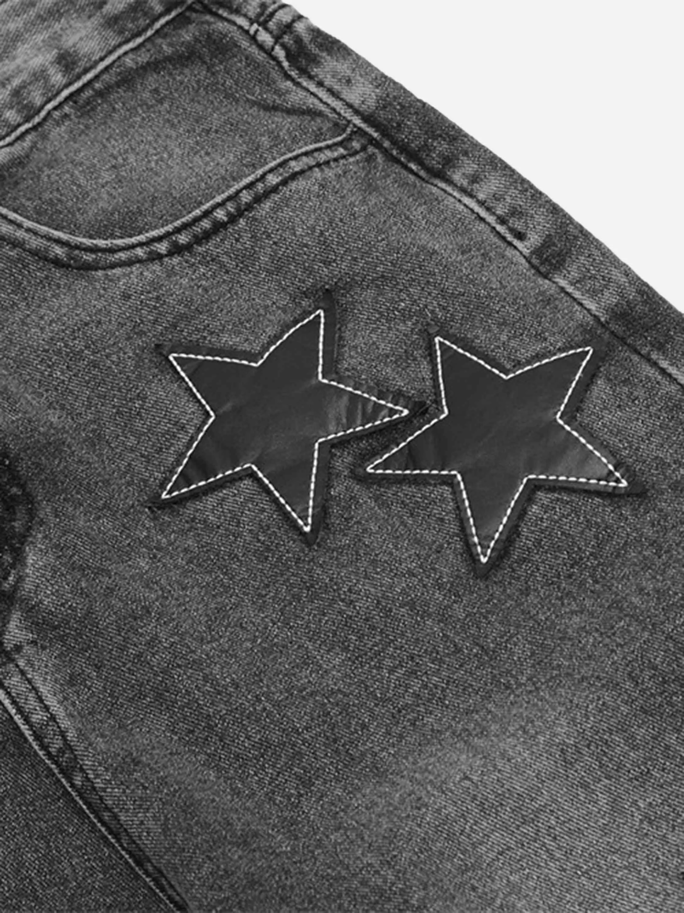 1984 American Vintage Five-pointed Star Patch Embroidered Jeans Loose Straight-legged Pants -1439