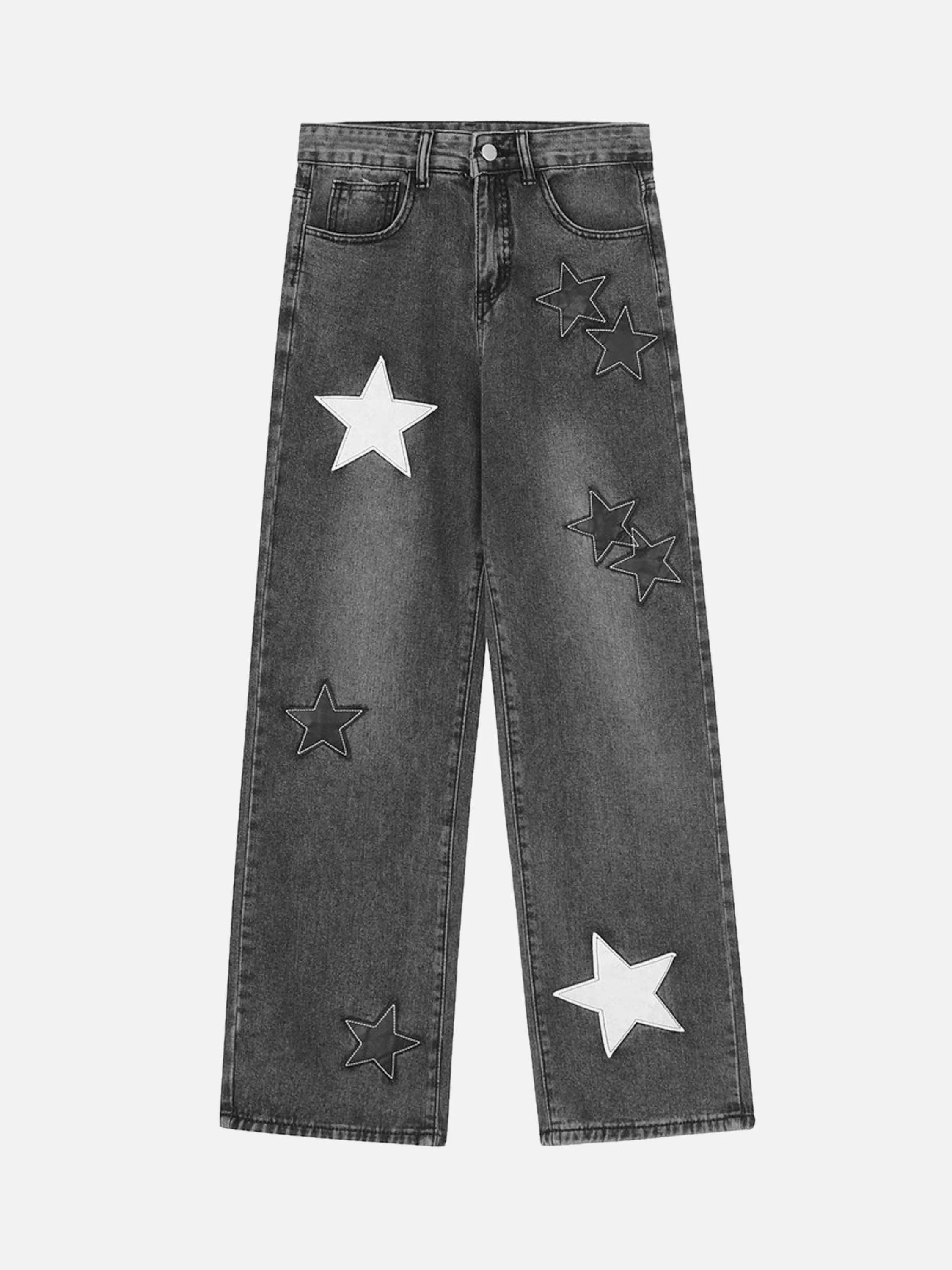 1984 American Vintage Five-pointed Star Patch Embroidered Jeans Loose Straight-legged Pants -1439