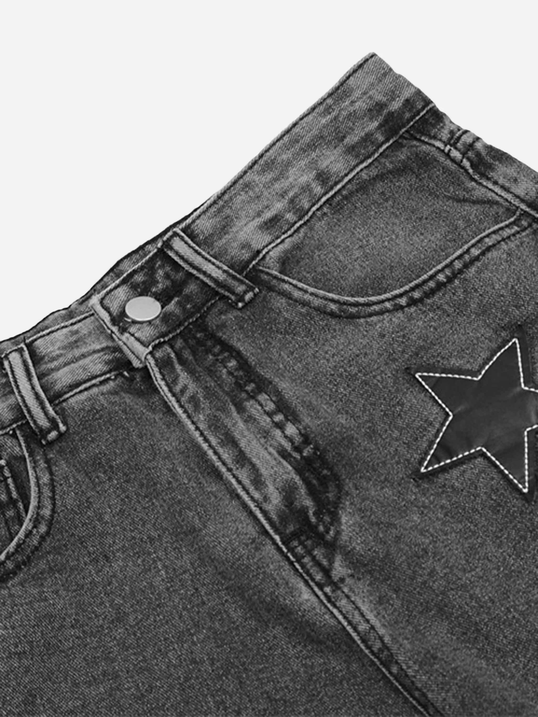 1984 American Vintage Five-pointed Star Patch Embroidered Jeans Loose Straight-legged Pants -1439