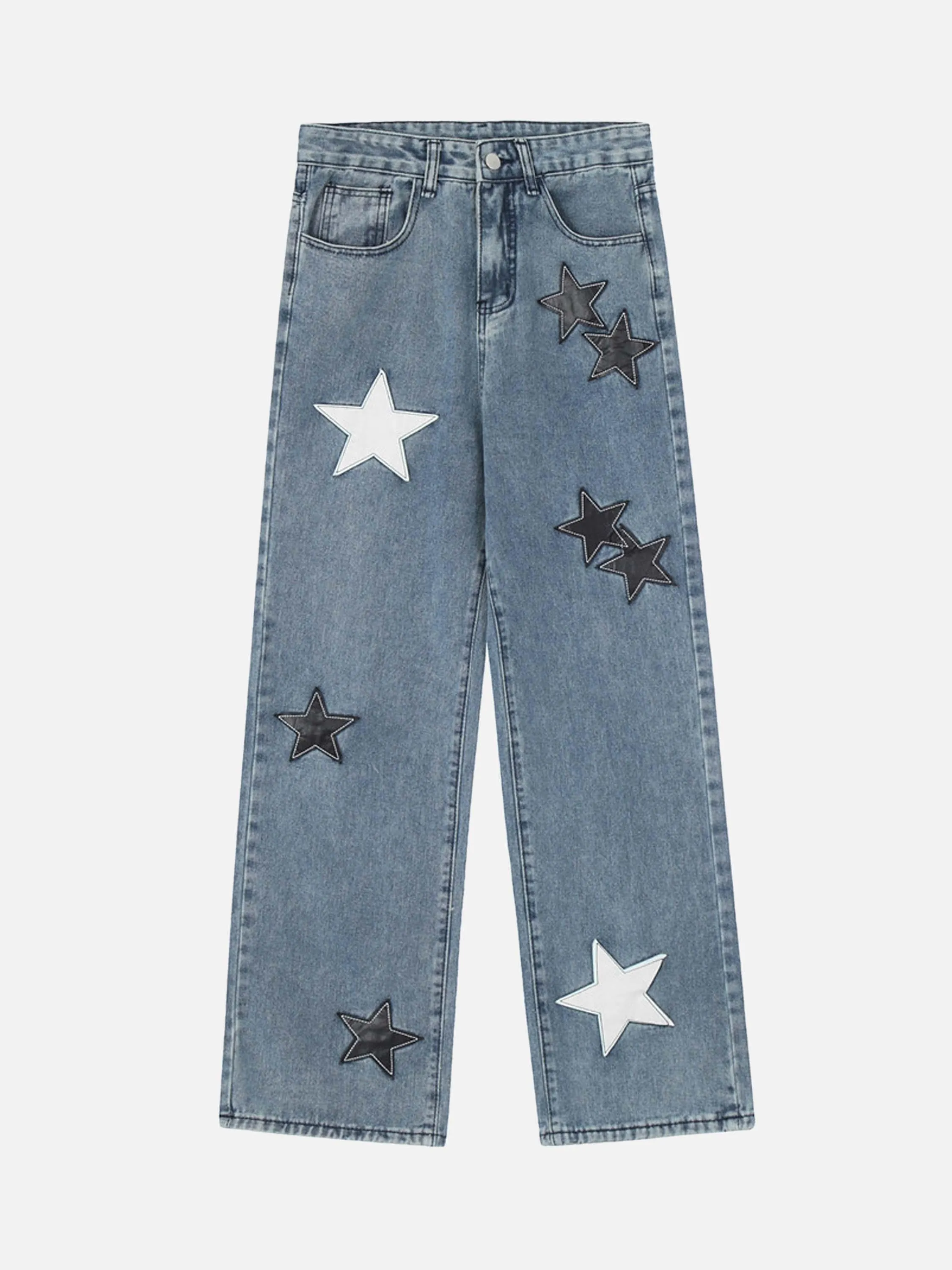 1984 American Vintage Five-pointed Star Patch Embroidered Jeans Loose Straight-legged Pants -1439