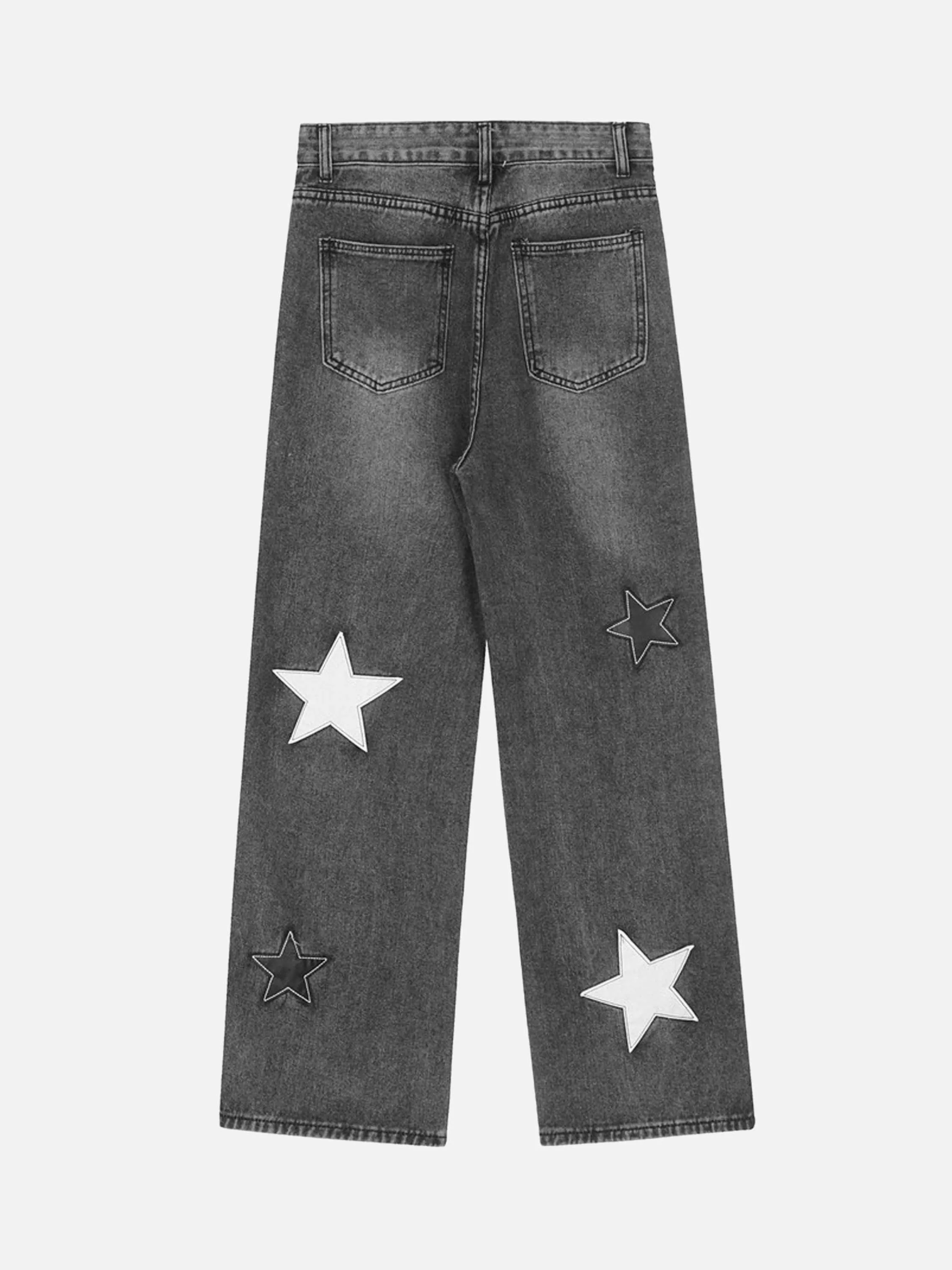 1984 American Vintage Five-pointed Star Patch Embroidered Jeans Loose Straight-legged Pants -1439