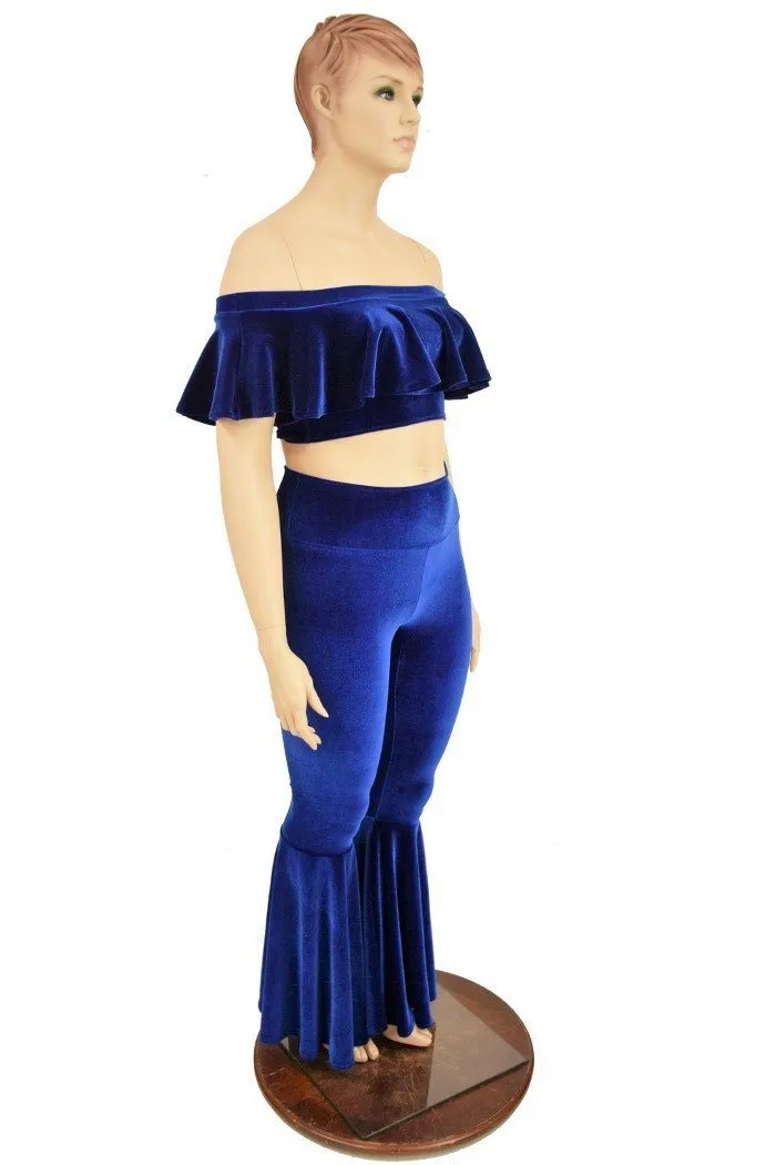 2PC Sapphire Velvet Bell Bottom Flares Set