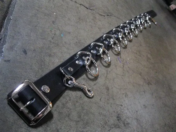 9 Ring Black Leather Bondage Belt