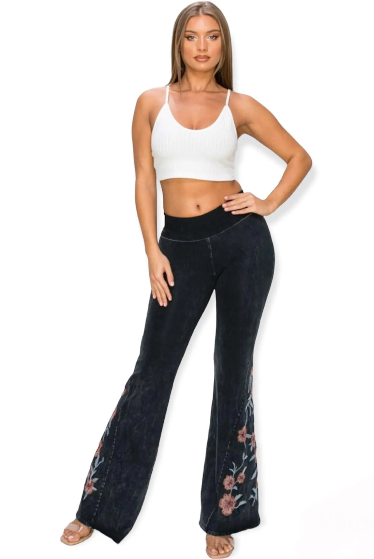 Amelia's Floral Embroidered Flare Pants