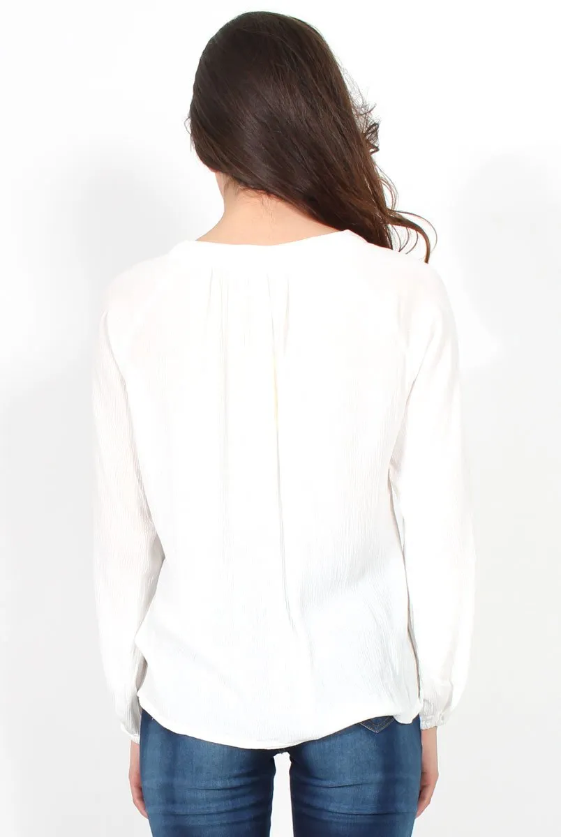 Amira White Tie Front Top