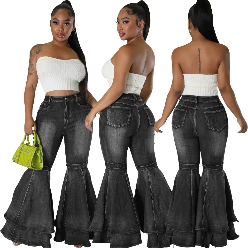 Amy Fashion - 2024 Fashion High Waist Flare Casual Stretch Skinny Streetwear Denim Bellbottoms Jean