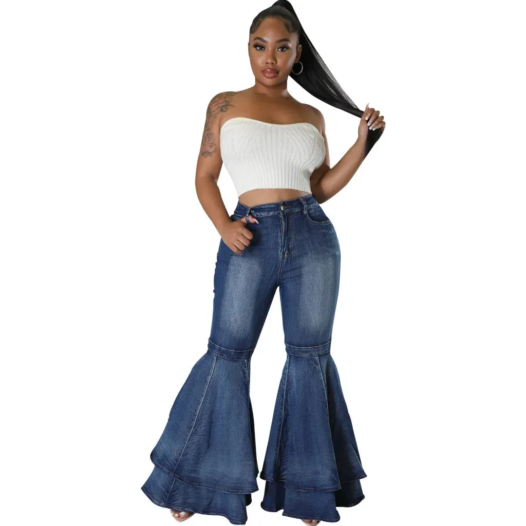 Amy Fashion - 2024 Fashion High Waist Flare Casual Stretch Skinny Streetwear Denim Bellbottoms Jean