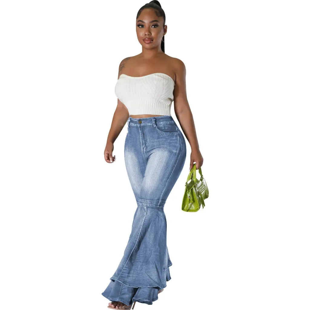 Amy Fashion - 2024 Fashion High Waist Flare Casual Stretch Skinny Streetwear Denim Bellbottoms Jean