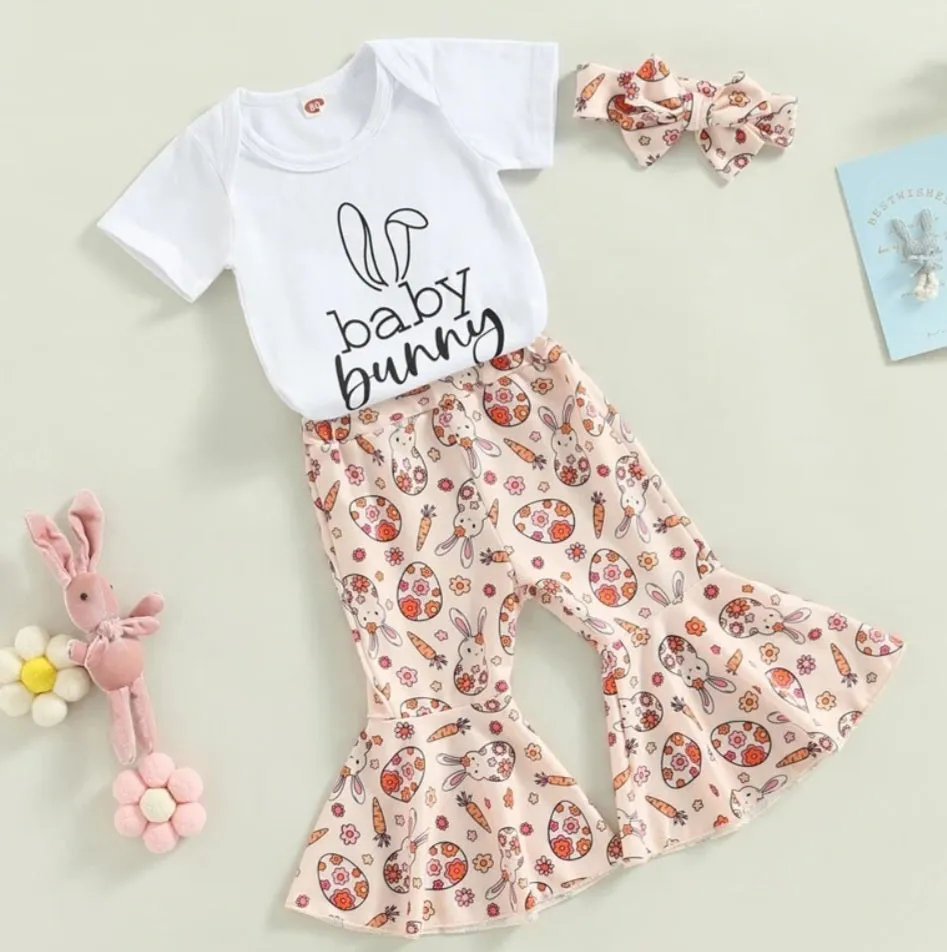 Baby Bunny Romper with Bellbottoms and Headband  Peach #1001196