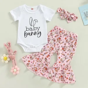 Baby Bunny Romper with Bellbottoms and Headband Pink #1001195