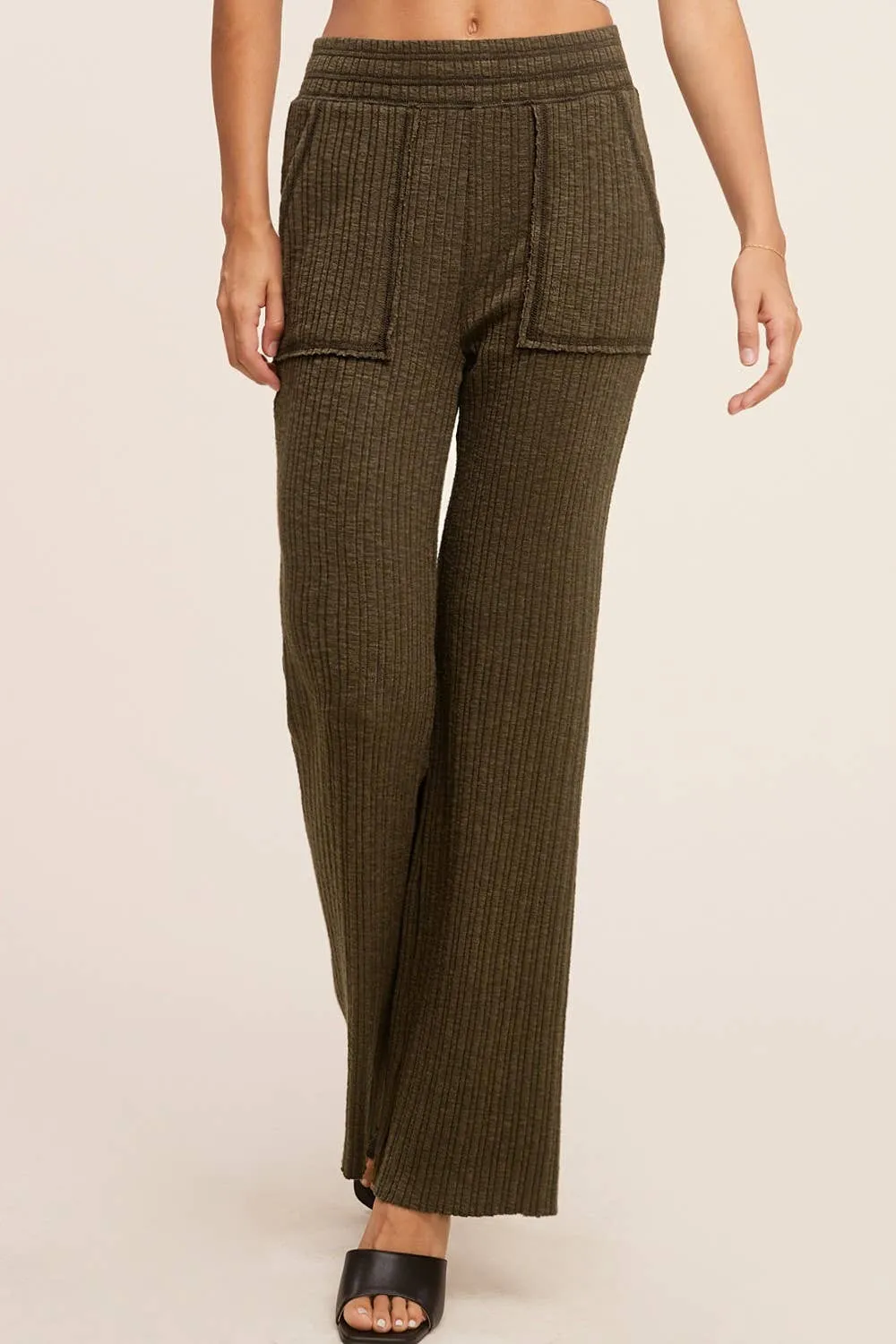 Basic Ribbed Fitted Loungewear Pants with Pockets (Olive & Charcoal)