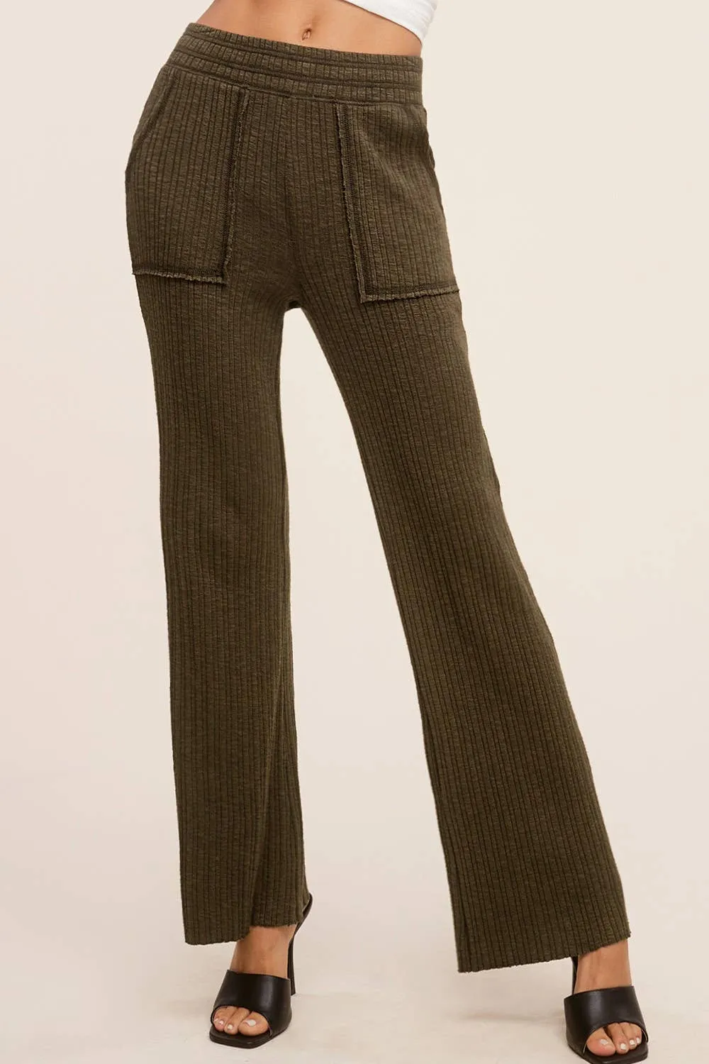 Basic Ribbed Fitted Loungewear Pants with Pockets (Olive & Charcoal)