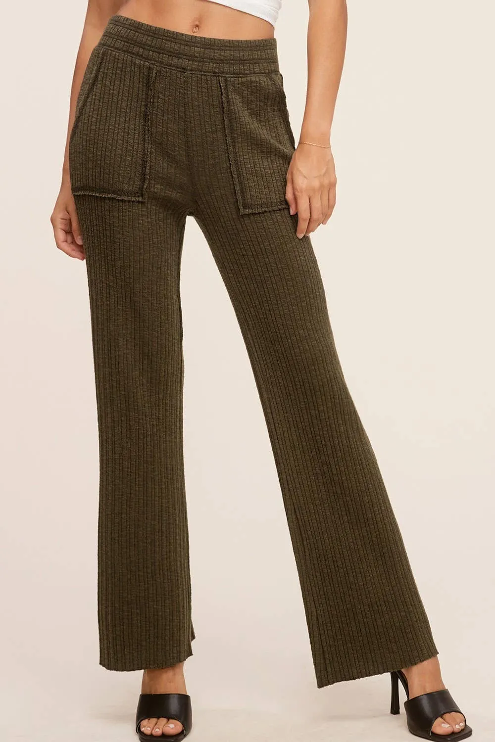 Basic Ribbed Fitted Loungewear Pants with Pockets (Olive & Charcoal)