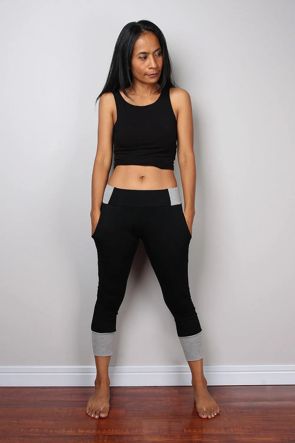 Black and grey yoga pants