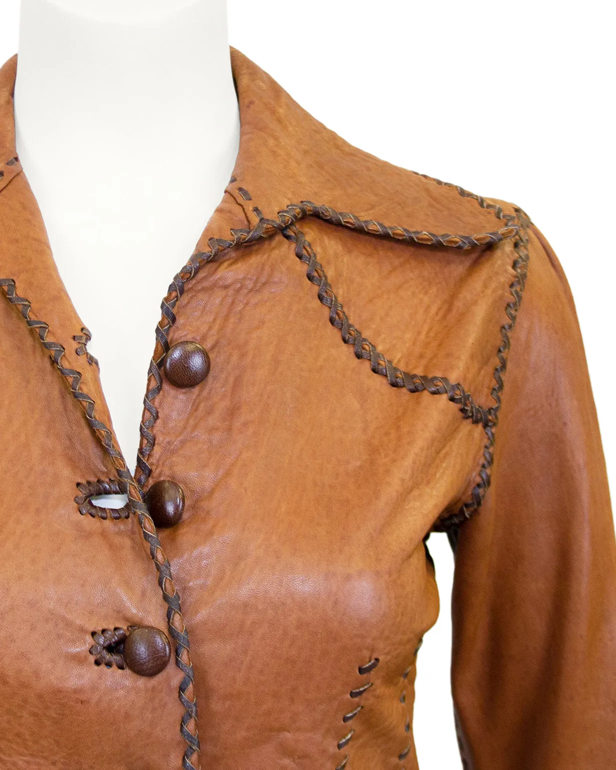 Brown Leather Whipstitched Shirt and Bellbottoms