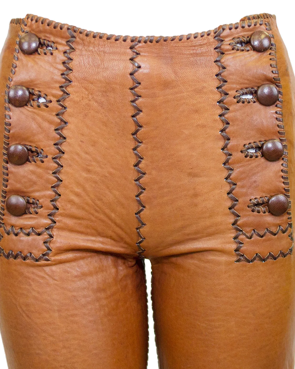 Brown Leather Whipstitched Shirt and Bellbottoms