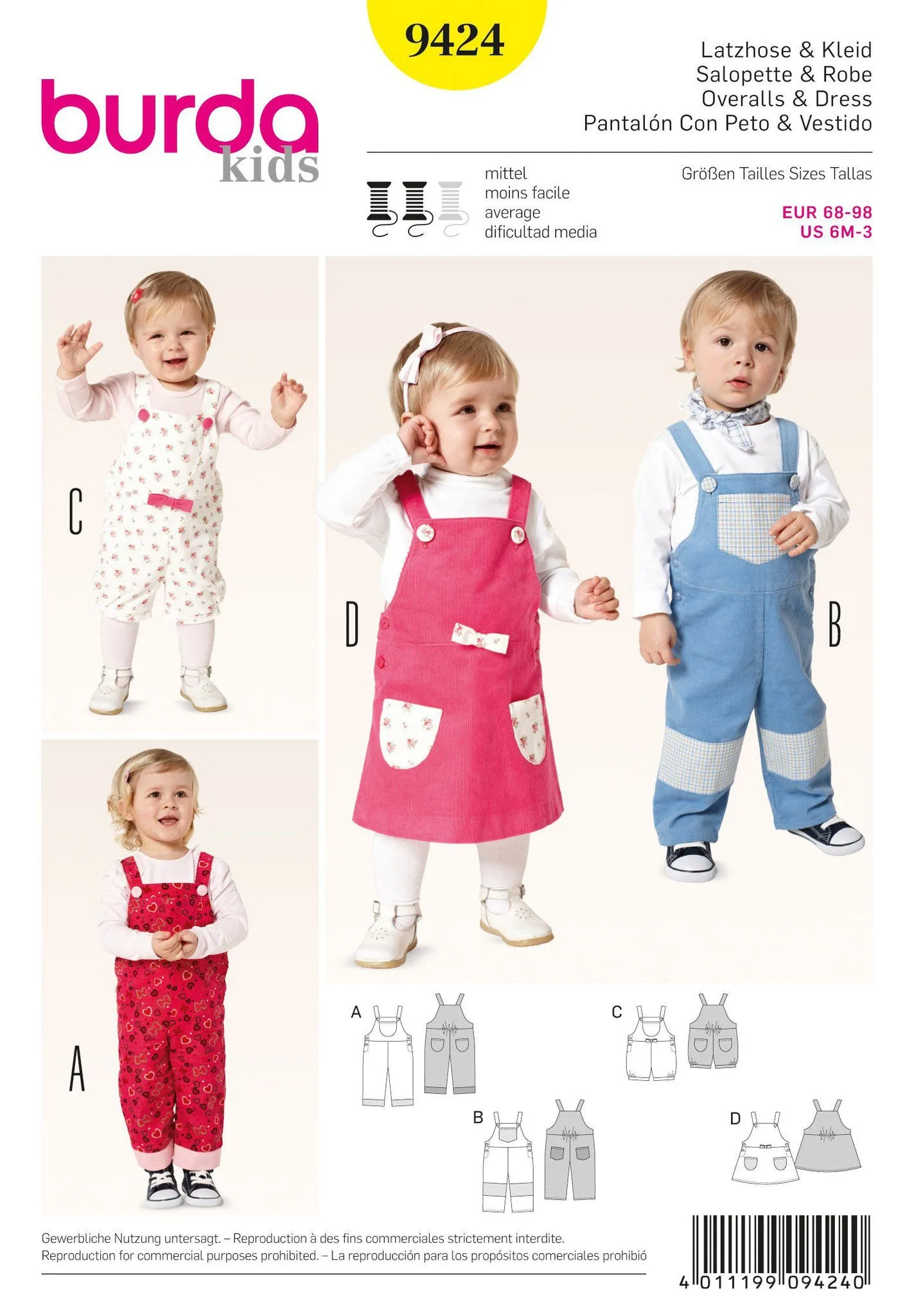 Burda 9424 Toddler Dungarees Pattern