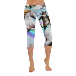 Cat Unicorn Honey Women's Low Rise Capri Leggings (Invisible Stitch)