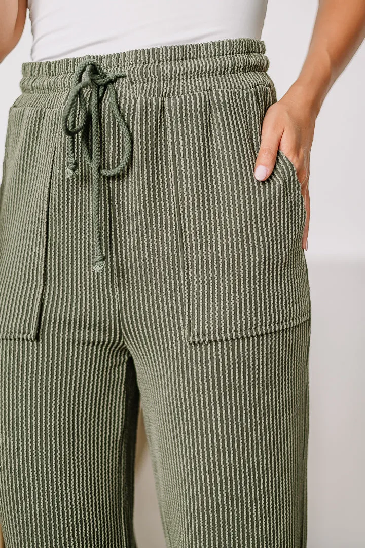 Choosing Sides Ribbed Drawstring Pants | Olive