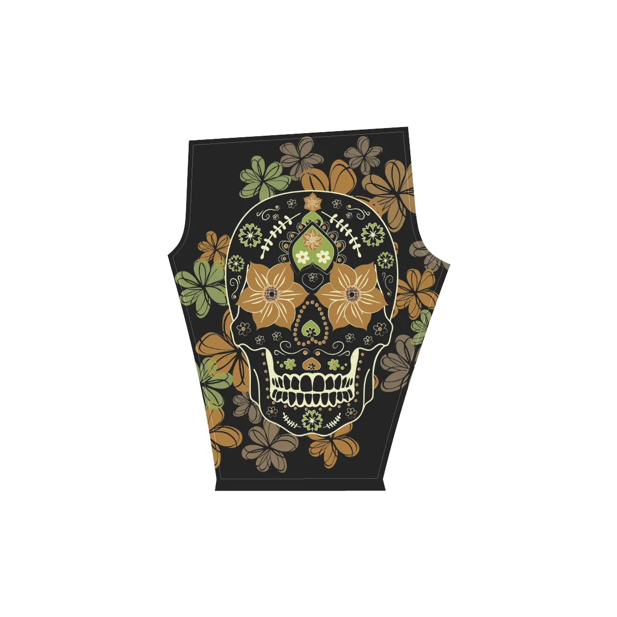 Day of the Dead Colourful Skull with Floral Women's Low Rise Capri Leggings (Invisible Stitch)