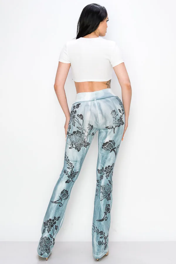 Dyed Stretch Pants with Stamped Design