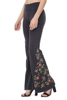 Embroidered Bell Bottom Yoga Pants