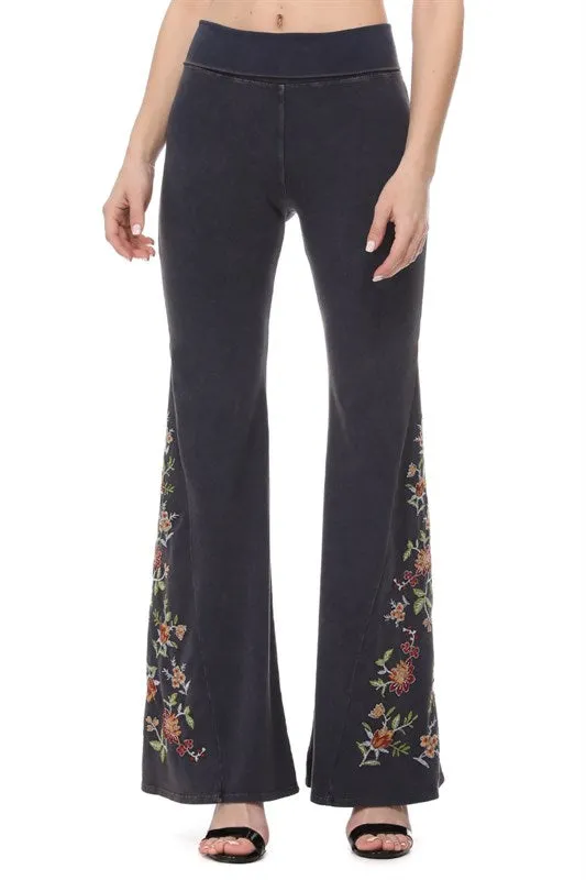 Embroidered Bell Bottom Yoga Pants