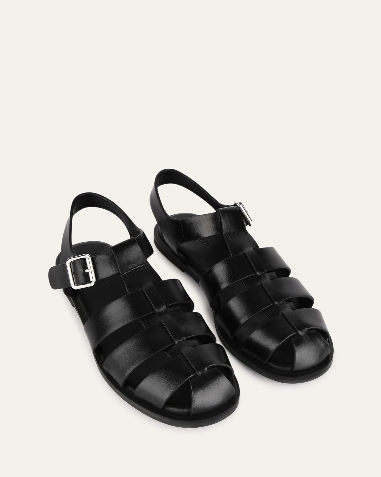 FINN FLAT SANDALS BLACK LEATHER