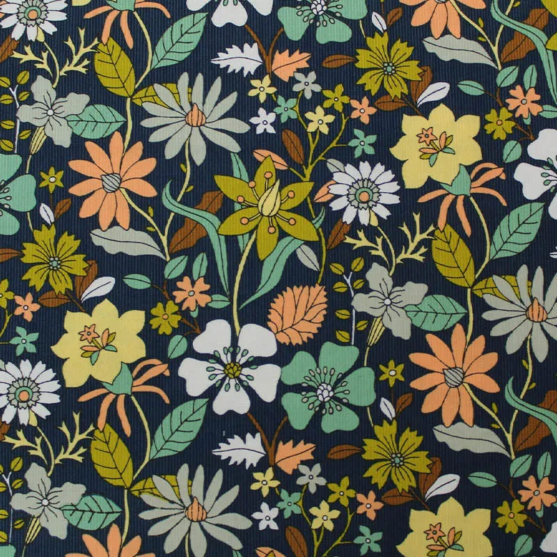 Floral Dressmaking Corduroy - Navy - Show Garden