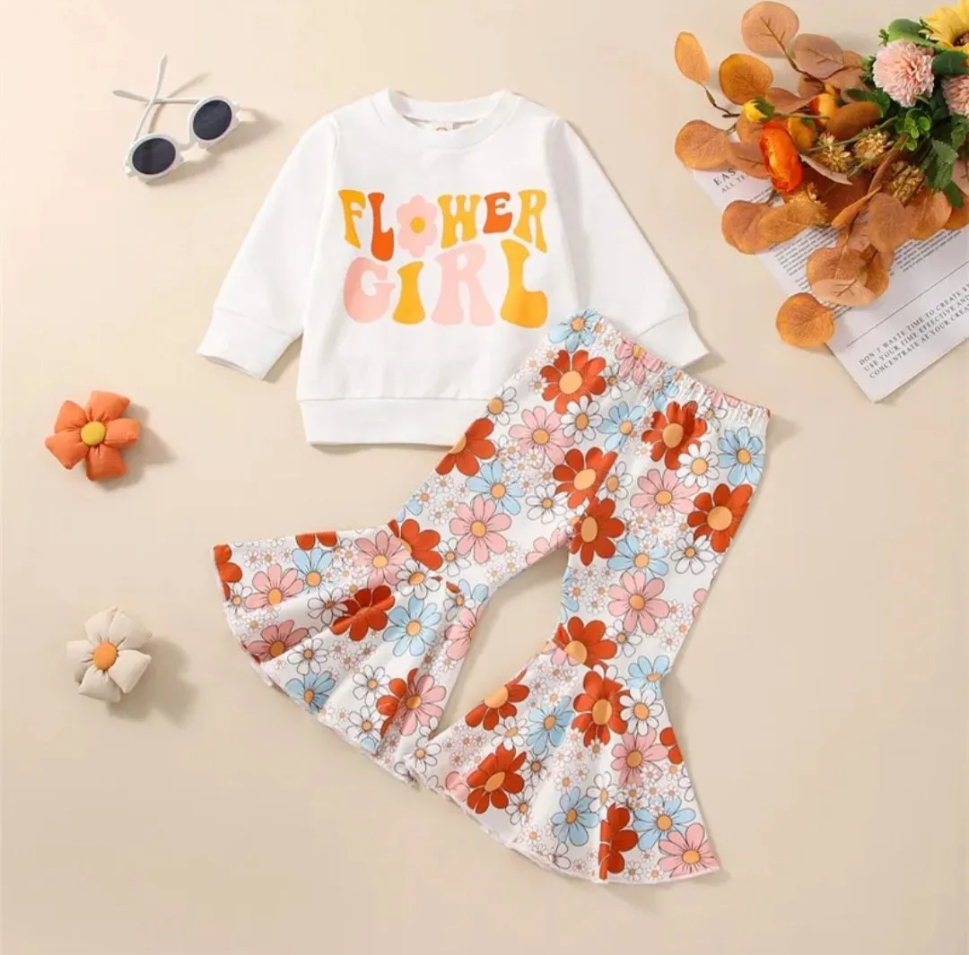 Flower Girl Crewnek Sweatshirt and Floral Bellbottoms #1001083