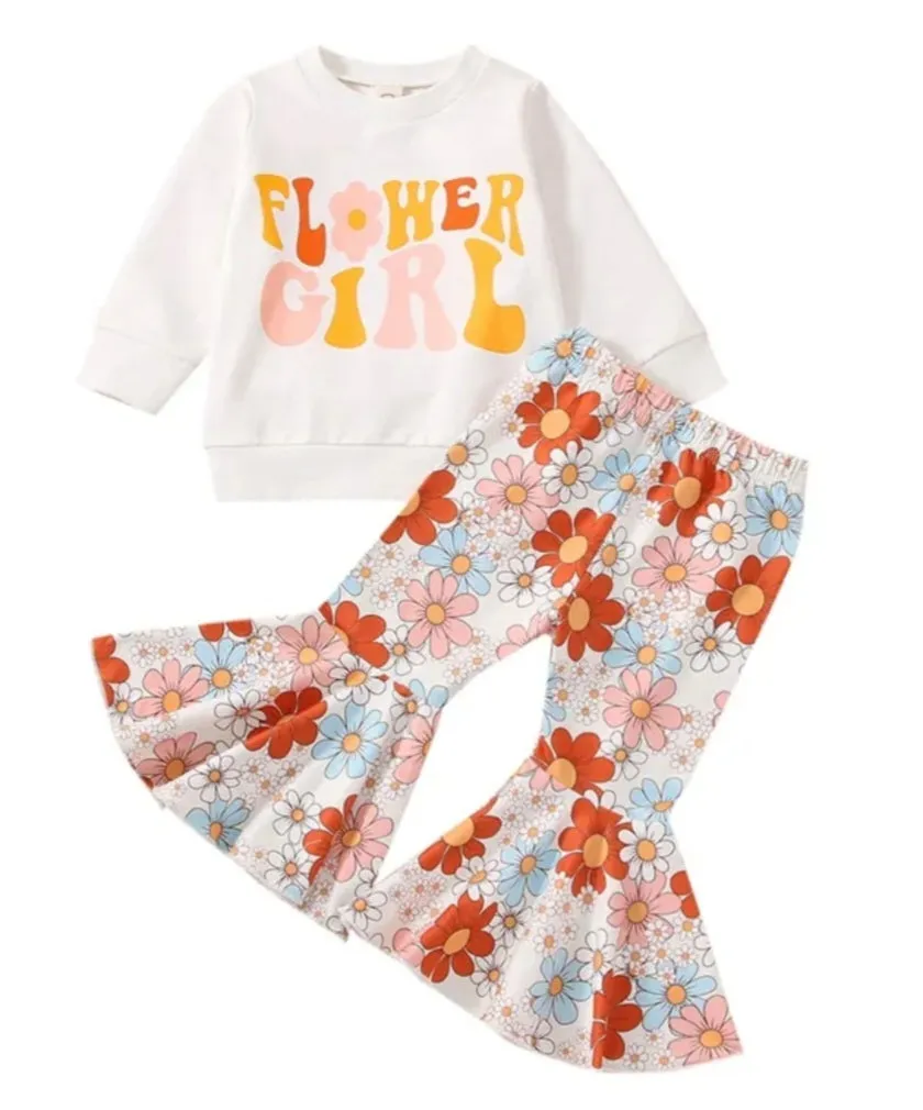 Flower Girl Crewnek Sweatshirt and Floral Bellbottoms #1001083