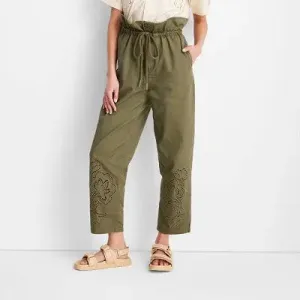 Future Collective w/Jenny K Lopez Olive Green High-Waisted Eyelet Pants