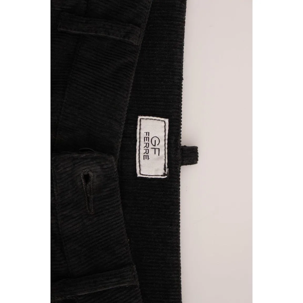 GF Ferre Elegant Black Cotton Corduroy Pants