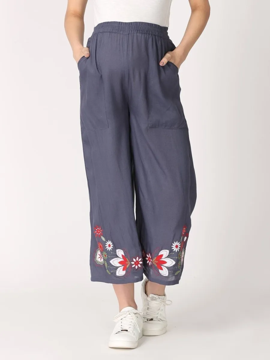 Grey Garden Embroided Maternity Palazzos