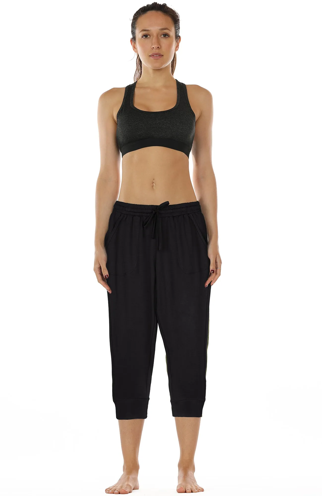 icyzone Women's French Terry Jogger Lounge Sweatpants - Active Capri Pants for Women