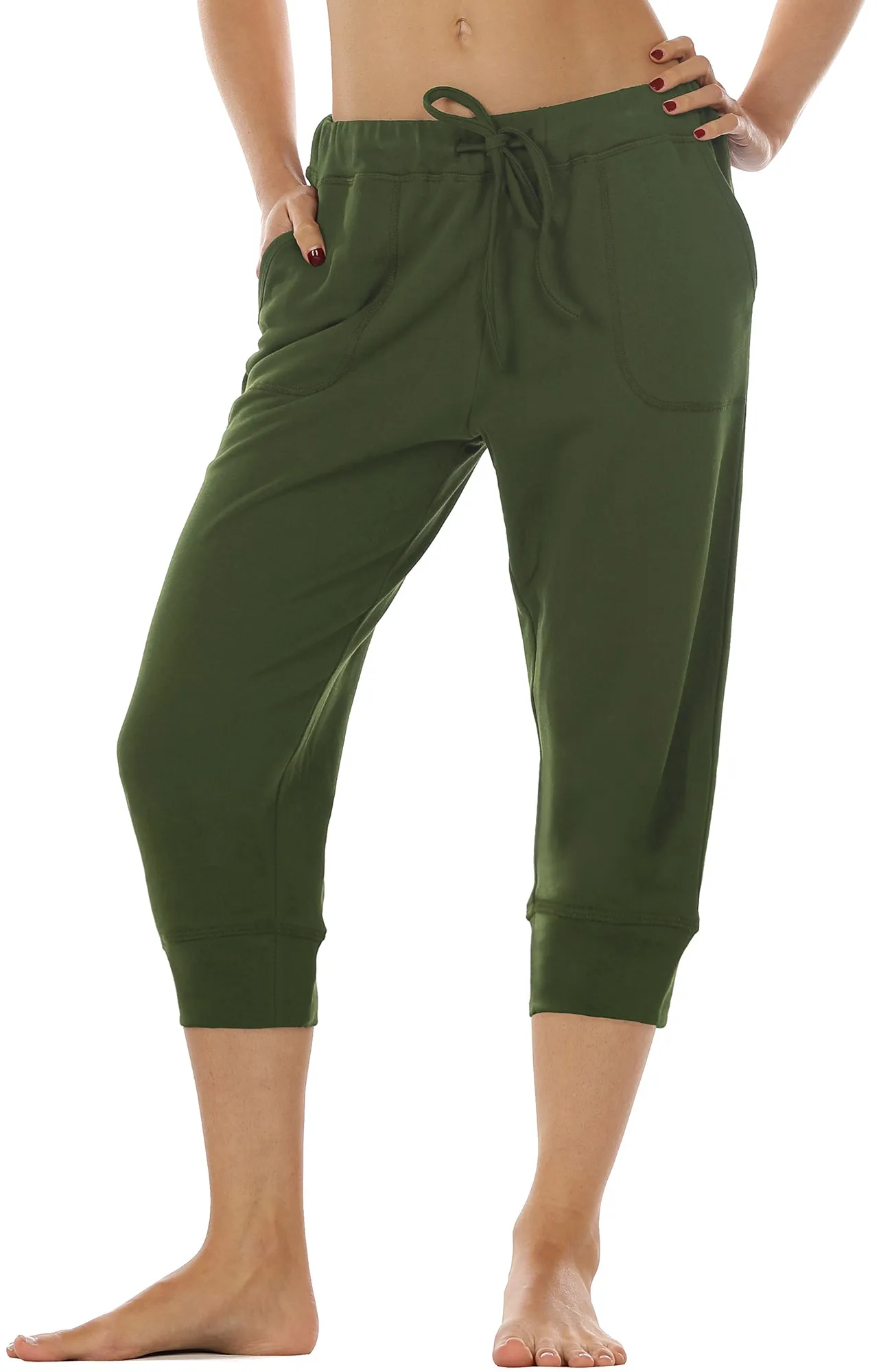 icyzone Women's French Terry Jogger Lounge Sweatpants - Active Capri Pants for Women