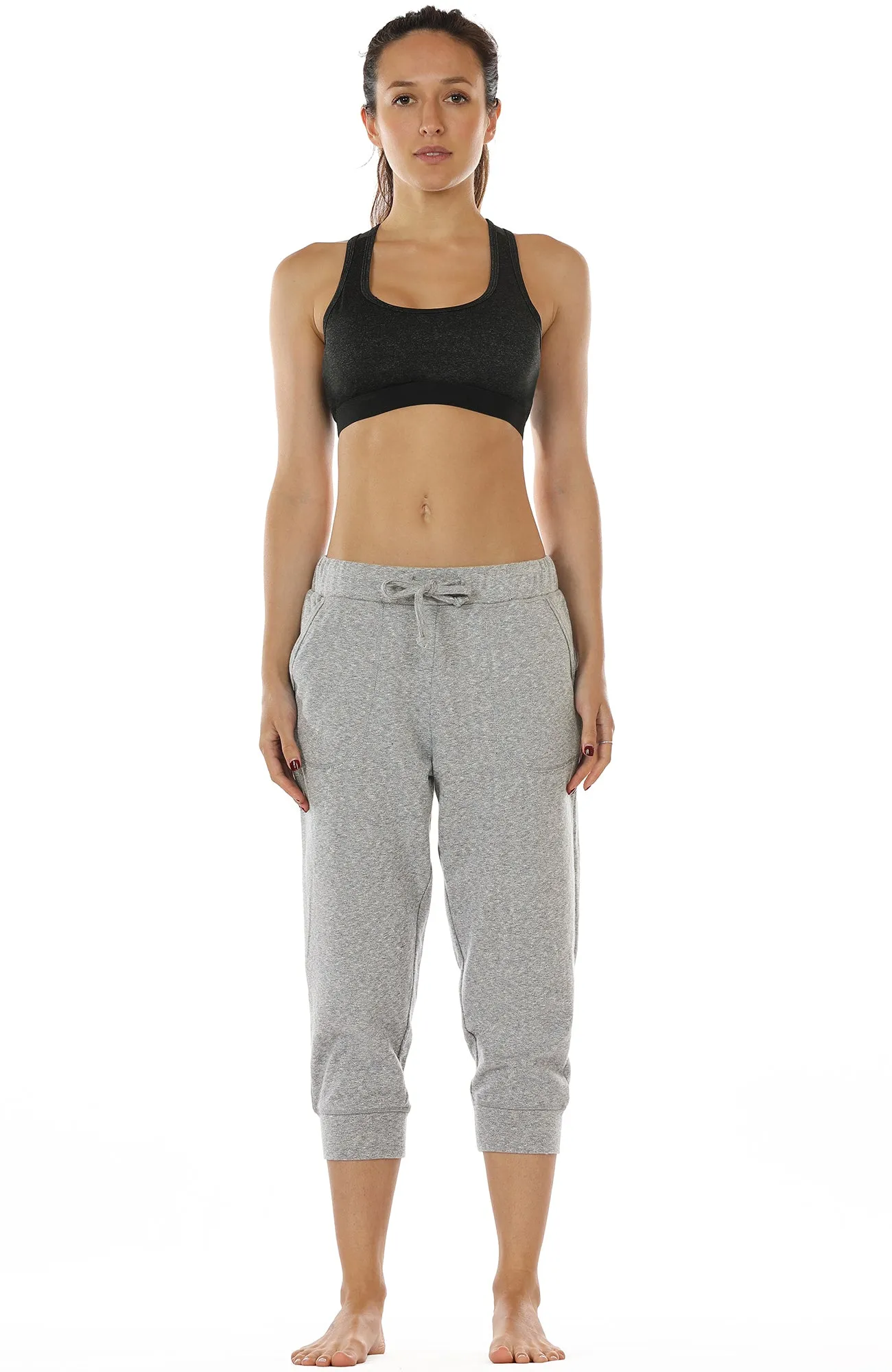 icyzone Women's French Terry Jogger Lounge Sweatpants - Active Capri Pants for Women