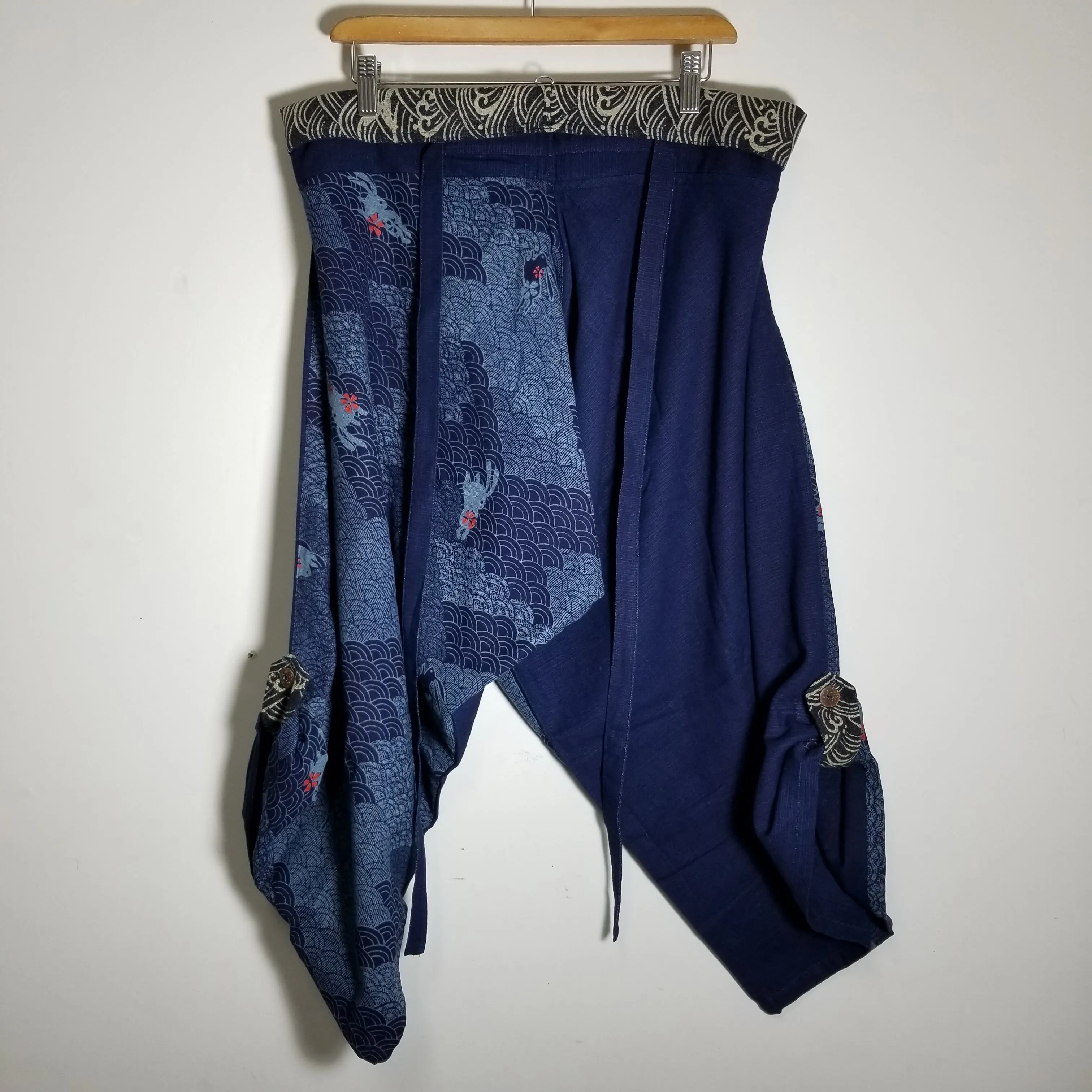 Indigo Bunny Waves Samurai Pants waist tied