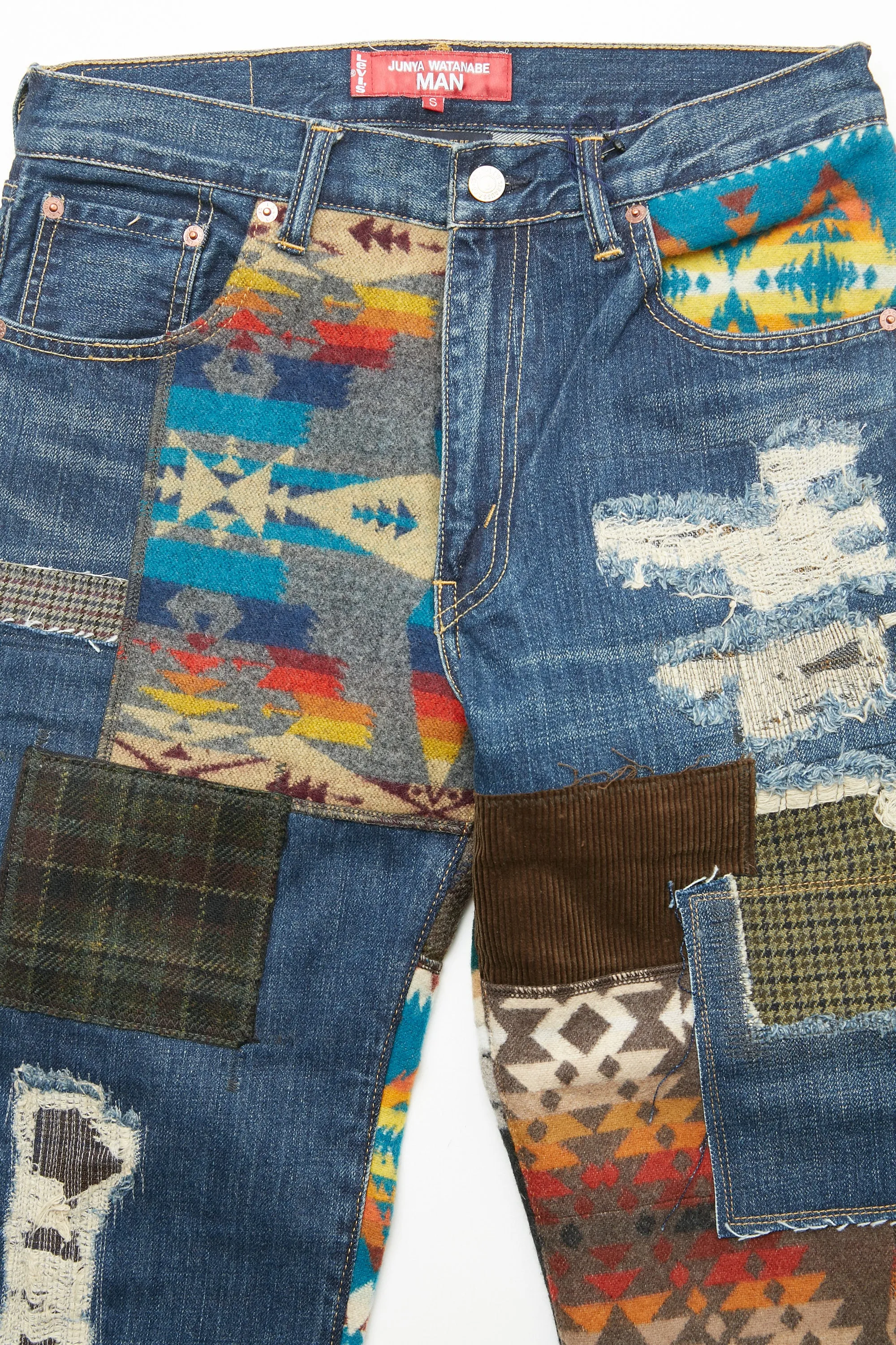 JUNYA WATANABE MAN cotton denim x multi fabrics mix Levi's, PENDLETON triple Pants - Indigo X MIX