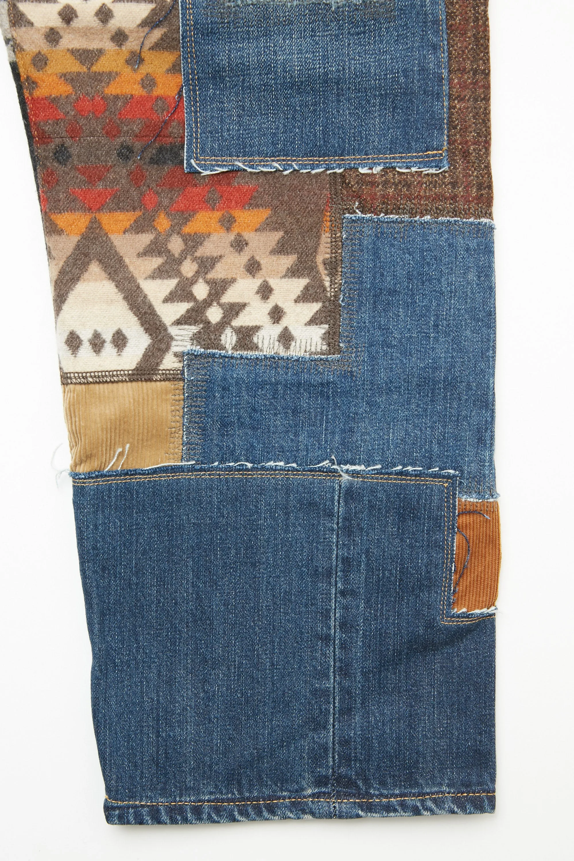 JUNYA WATANABE MAN cotton denim x multi fabrics mix Levi's, PENDLETON triple Pants - Indigo X MIX