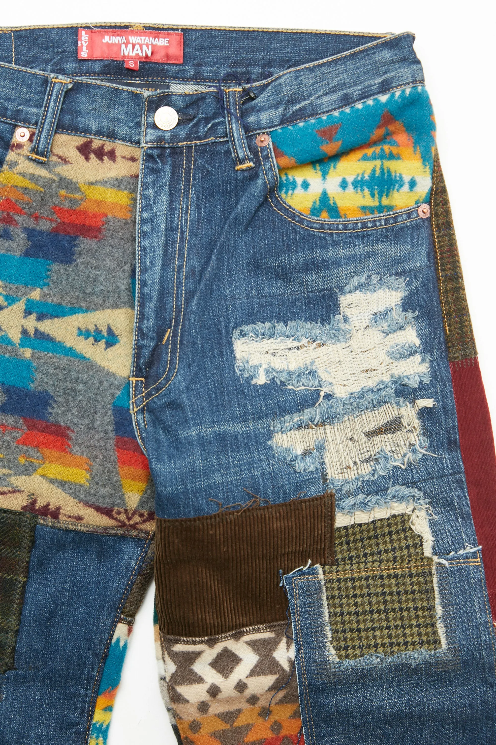 JUNYA WATANABE MAN cotton denim x multi fabrics mix Levi's, PENDLETON triple Pants - Indigo X MIX