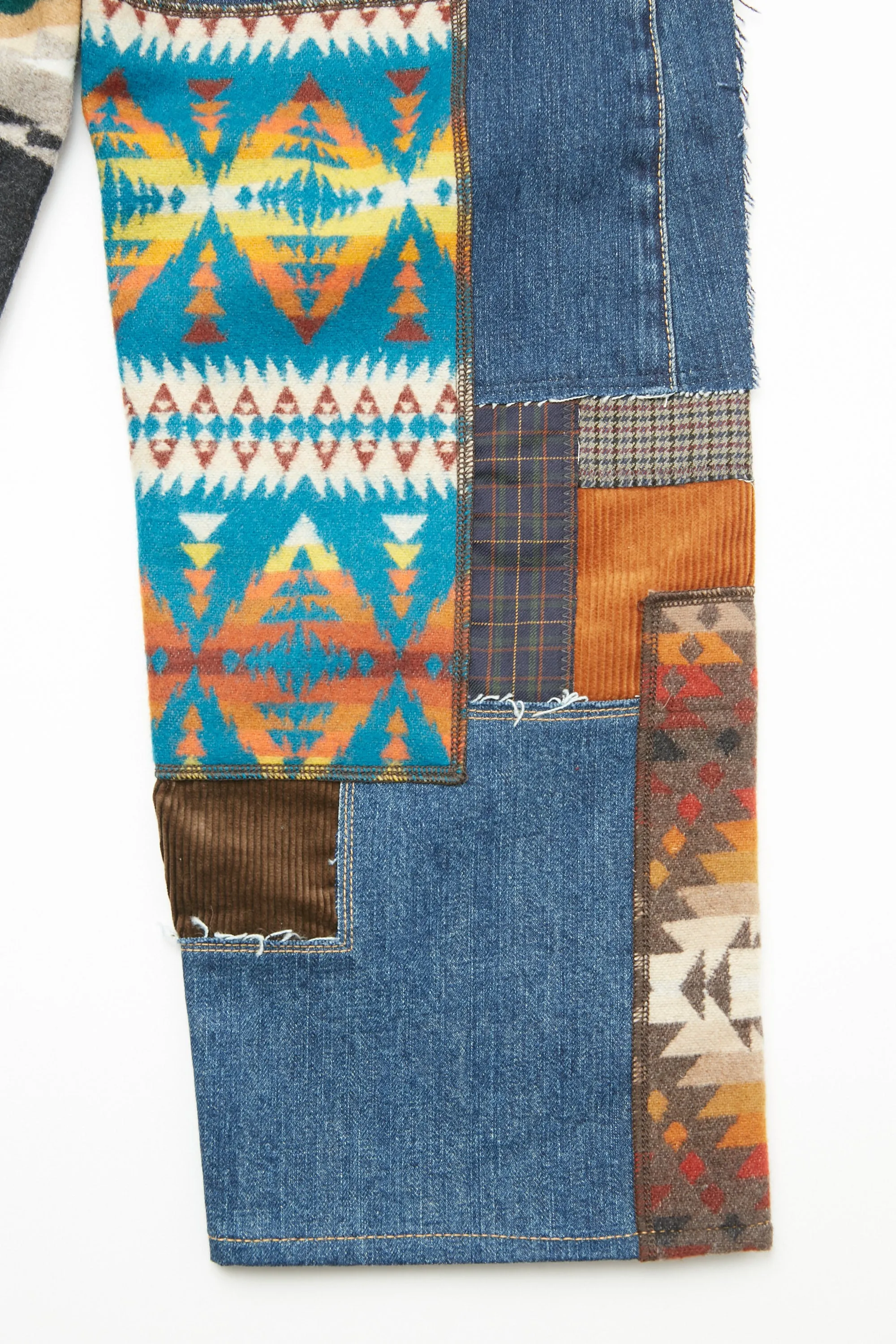 JUNYA WATANABE MAN cotton denim x multi fabrics mix Levi's, PENDLETON triple Pants - Indigo X MIX