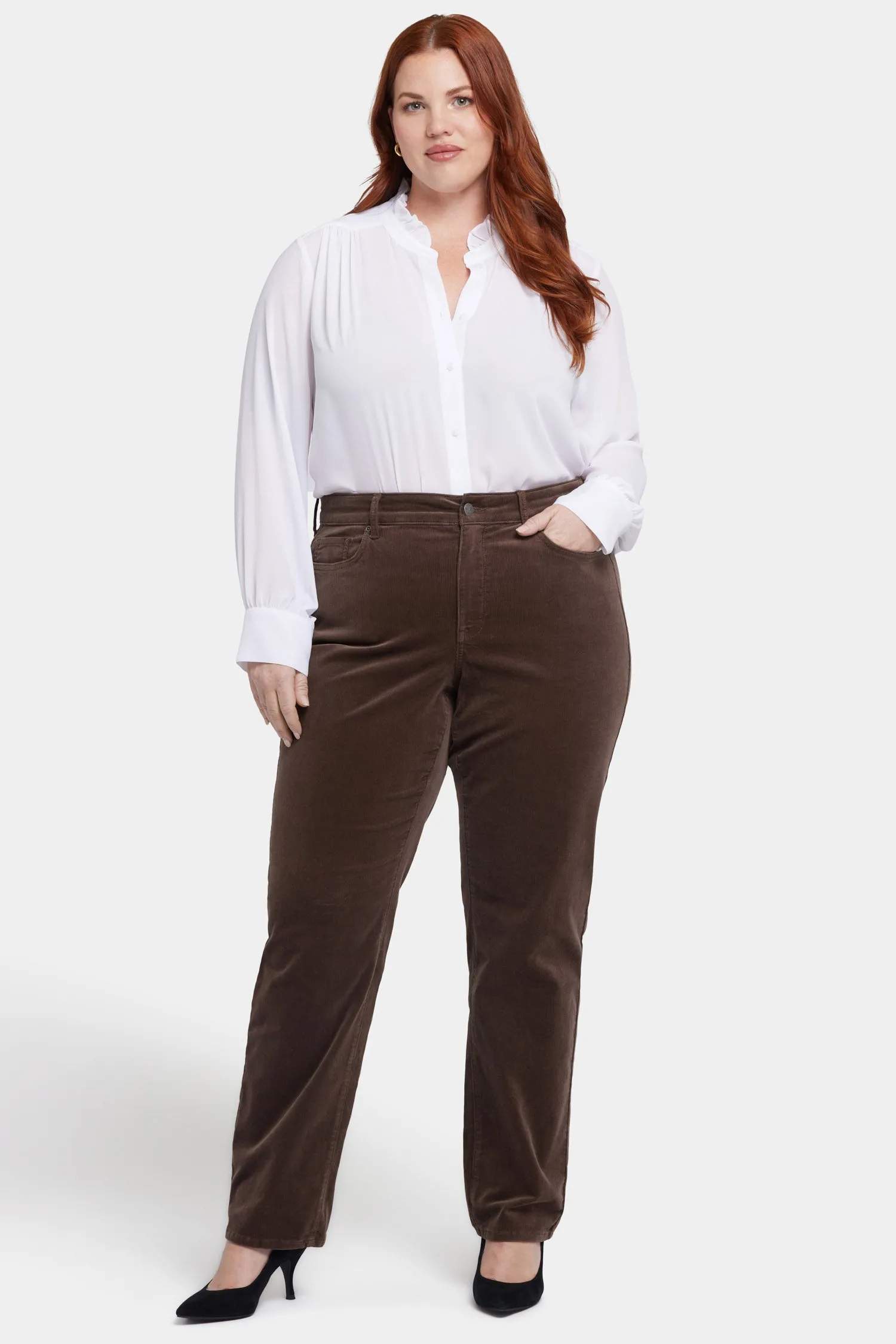 Marilyn Straight Pants In Plus Size - Coffee Bean