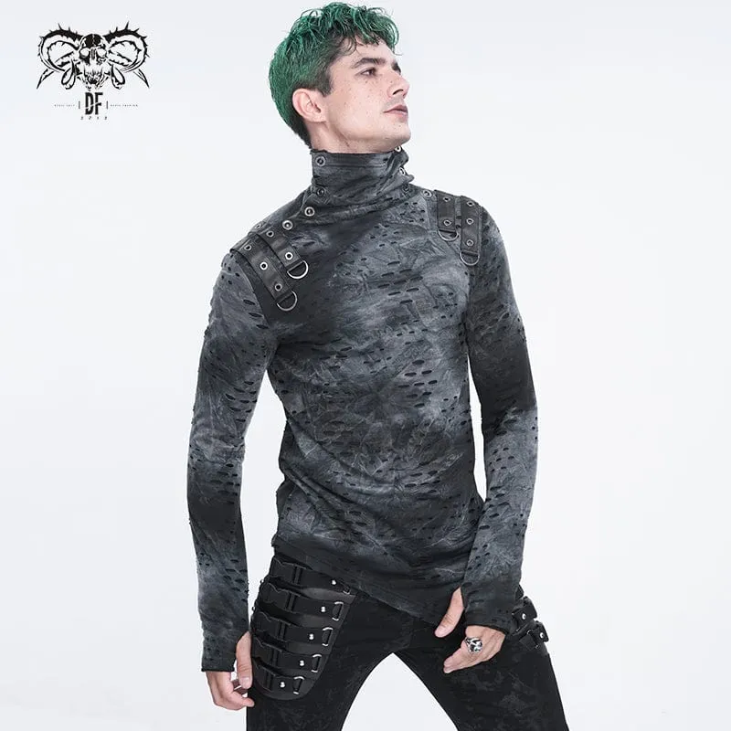 Men's Punk Irregular Stand Collar Ripped Shirt