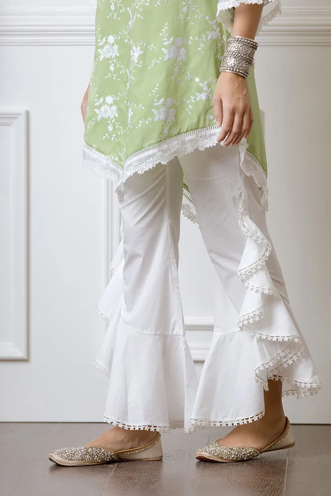 Mulmul Cotton Frill White Bellbottoms