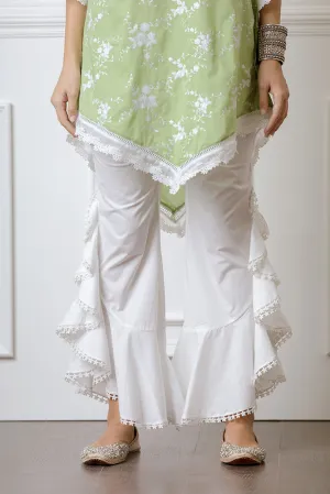 Mulmul Cotton Frill White Bellbottoms