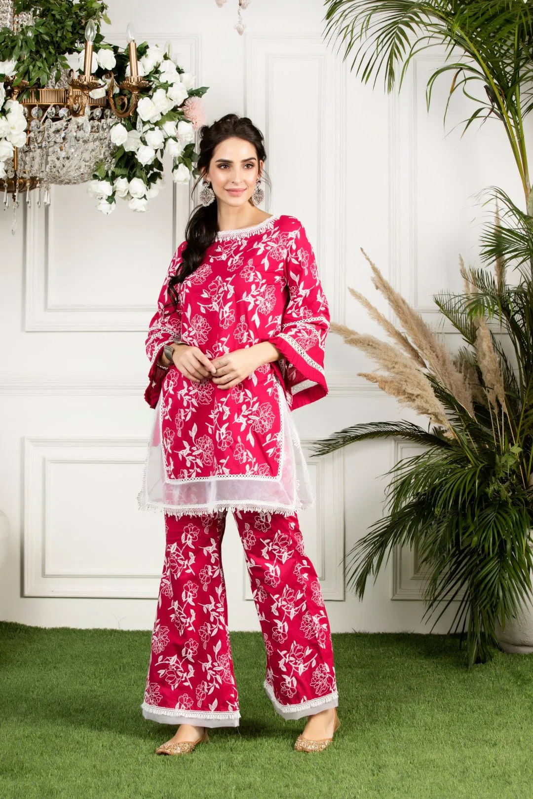 Mulmul Cotton Hydrangea Kurta With Mulmul Hydrangea Pyajama