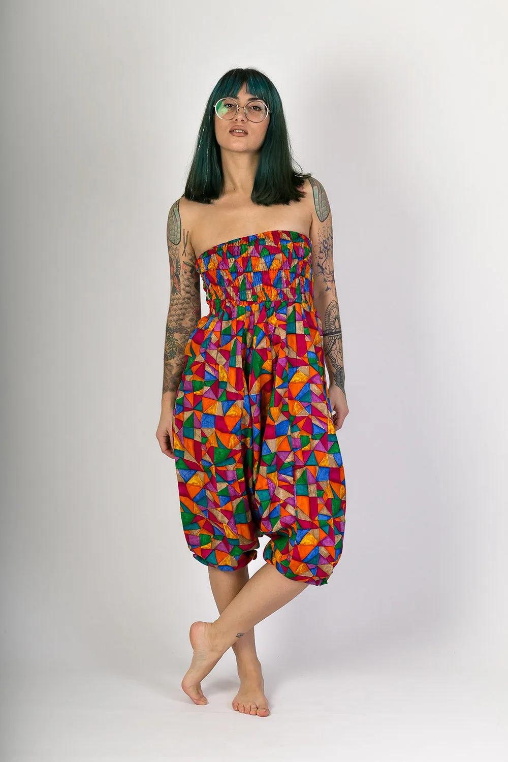 Multi Colour Print Cotton Harem Yoga Jumpsuit Pants