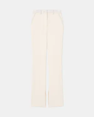 Mykas - Leather-Trimmed Ribbed-Jersey Pants - Creme